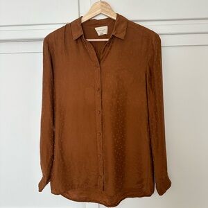 Sezane Ann Hazelnut Silk Polka Dot button down blouse